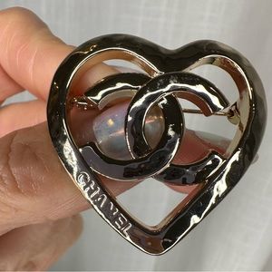 authentic Chanel heart gold tone double “C” brooch